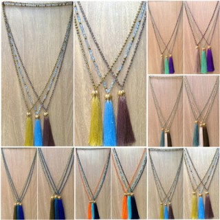 balinese tassels necklace beads mix glass golden caps free shipping